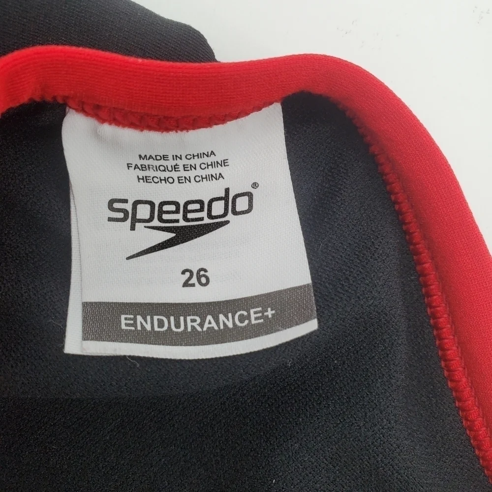 Speedo endurance 819016 red black one piece open back swimsuit size 26/0